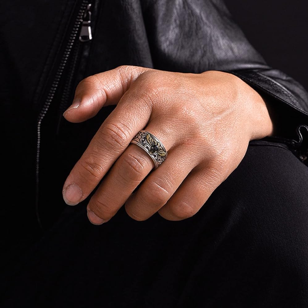 シルバー メッシュデザインリング 中指用 Amazon | JASXEYOメンズリング、タイシルバーイーグルリング